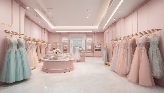 sklep z pastelowymi eleganckimi sukienkami