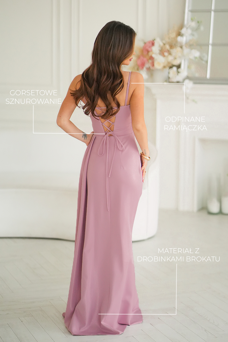 342-20-6 Elegancka Brudno-Różowa Sukienka Z Geometrycznym Dekoltem I Odpinanymi Ramiączkami 342-20 + SIZE maxi 5