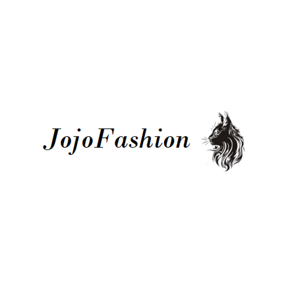 Napis „JojoFashion” wykonany czarną kursywą z grafiką przedstawiającą czarną głowę rysia na białym tle – idealny do zaprezentowania współpracy z partnerami butiki z odrobiną elegancji.